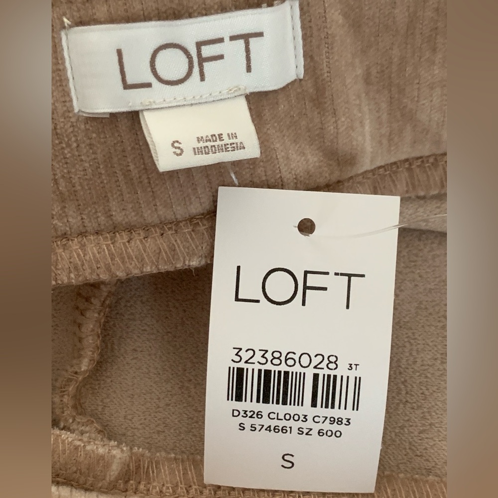 NWT LOFT Ribbed Velour Pull On Wide Leg Pants in Toasted Pine Nut - Picture 2 of 6